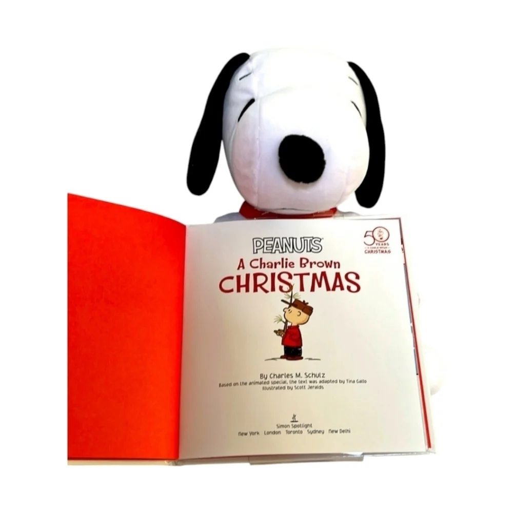 Vintage The Peanuts A Charlie Brown Xmas Book and Snoopy Stuffed Animal